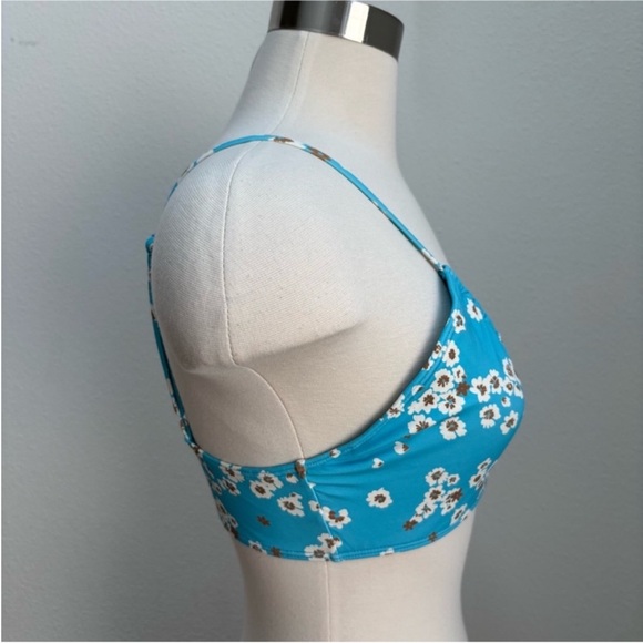 Roxy Floral Bikini Top Bralette Scoop Neck Daisy Swim Maui Blue White Size Large - Picture 5 of 11